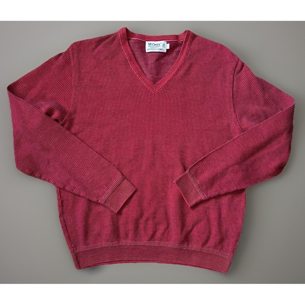 St. Croix Mondo Uomo V Neck Long Sleeve Pullover Sweater Knit USA Red Large JBHS